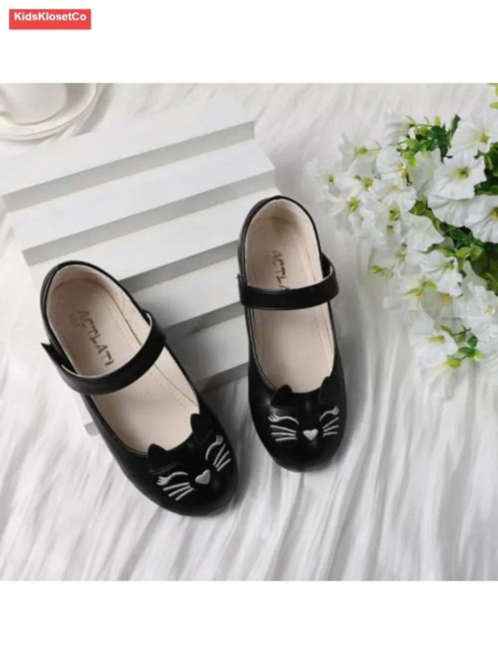 Girls Cat Print Glitter Ballet Flats Mary Jane Dress Shoes